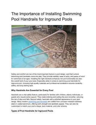 The Importance of Installing Swimming Pool Handrails for Inground Pools