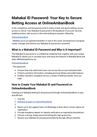 Mahakal ID Password Your Key to Secure Betting Access at OnlineAmbaniBook