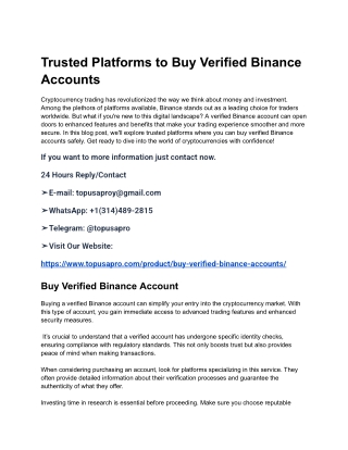 Trusted Platforms to Buy Verified Binance Accounts