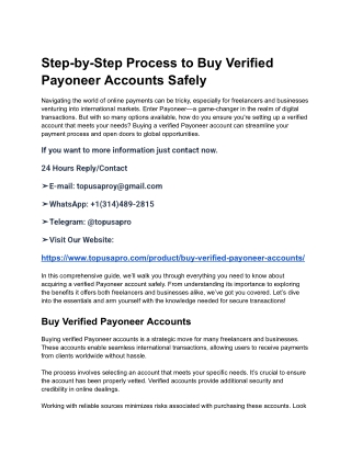 Step-by-Step Process to Buy Verified Payoneer Accounts Safely