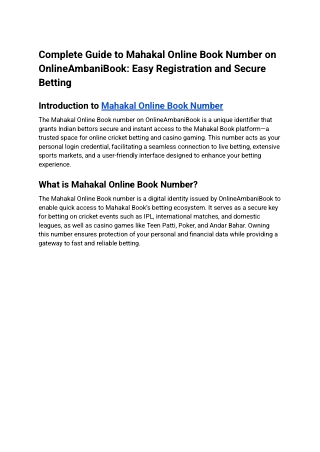 Complete Guide to Mahakal Online Book Number on OnlineAmbaniBook_ Easy Registration and Secure Betting