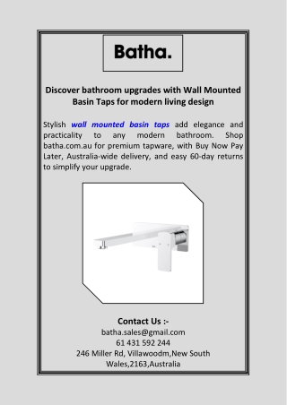 Discover bathroom upgrades with Wall Mounted Basin Taps for modern living design
