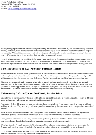 Eco-Friendly Options for Portable Toilets in Fresno, CA