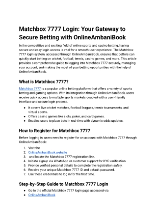 Matchbox 7777 Login_ Your Gateway to Secure Betting with OnlineAmbaniBook