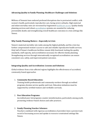 Advancing Quality in Family Planning Healthcare Challenges and Solutions