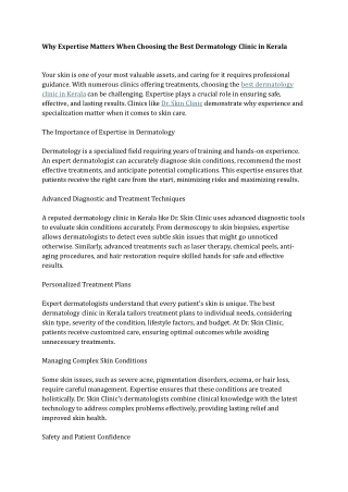 Why Expertise Matters When Choosing the Best Dermatology Clinic in Kerala