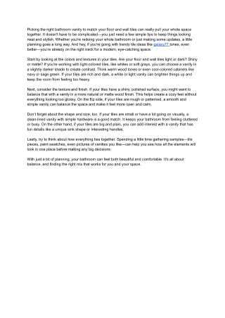 How to Coordinate Your Bathroom Vanity with Floor and Wall Tiles