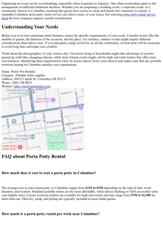 Columbus Porta Potty Rental: Necessary Tips for Planning Your Occasion