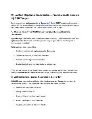 Laptop Reparatie Coevorden – Professionele Service bij GSMTempo