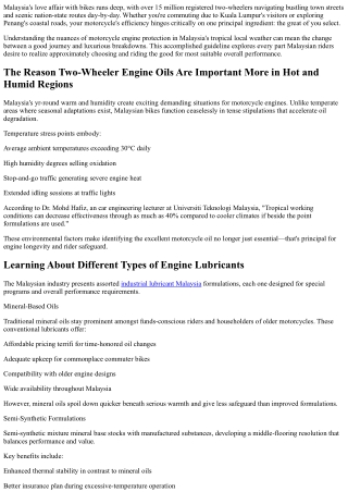 Effective Lubricants for Malaysian Motorcycle Engines