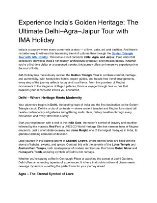 Experience India’s Golden Heritage_ The Ultimate Delhi–Agra–Jaipur Tour with IMA Holiday
