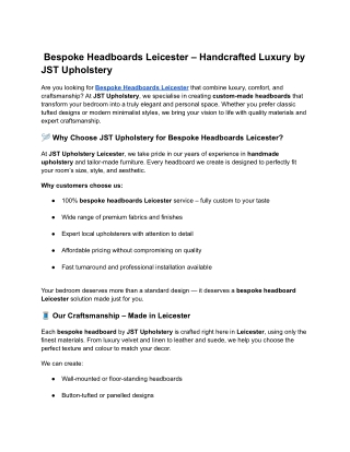 Bespoke Headboards Leicester – Handcrafted Luxury by JST Upholstery