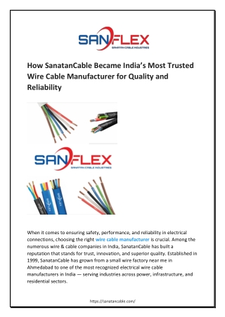How SanatanCable Became India’s Most Trusted Wire Cable Manufacturer for Quality and Reliability