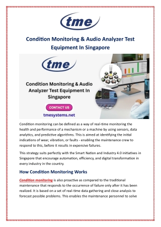 Condition Monitoring & Audio Analyzer Test Equipment In Singapore