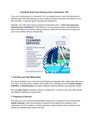 How Much Does Pool Cleaning Cost in Henderson, NV_
