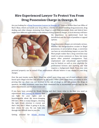 Hire Experienced Lawyer To Protect You From Drug Possession Charge in Oswego, IL