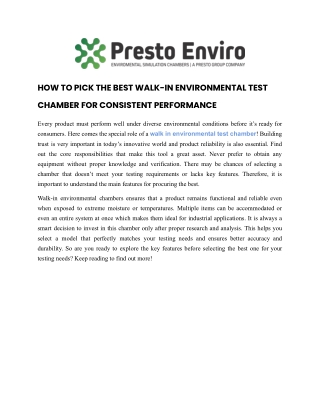 1- HOW TO PICK THE BEST WALK-IN ENVIRONMENTAL TEST CHAMBER FOR CONSISTENT PERFORMANCE
