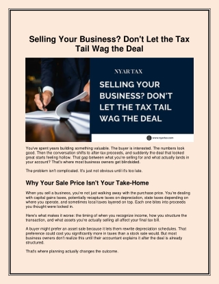 Selling Your Business? Don't Let the Tax Tail Wag the Deal