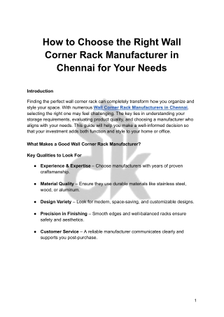 How to Choose the Right Wall Corner Rack Manufacturer in Chennai for Your Needs