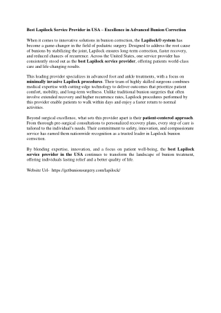 Best Lapilock Service Provider in USA – Excellence in Advanced Bunion Correction