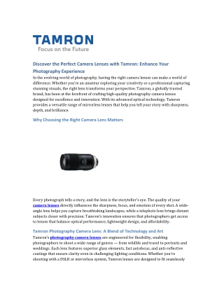 Discover the Perfect Camera Lenses with Tamron