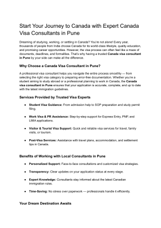 Start Your Journey to Canada with Expert Canada Visa Consultants in Pune