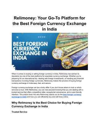 Relimoney_ Your Go-To Platform for the Best Foreign Currency Exchange in India