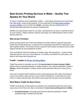 Best Screen Printing Services in Malta