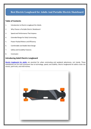Best Electric Longboard for Adults And Portable Electric Skateboard