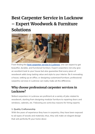 Best Carpenter Service in Lucknow – Expert Woodwork & Furniture Solutions