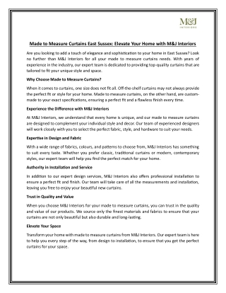 Made to Measure Curtains East Sussex: Elevate Your Home with M&J Interiors