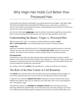 Why Virgin Hair Holds Curl Better than Processed Hair