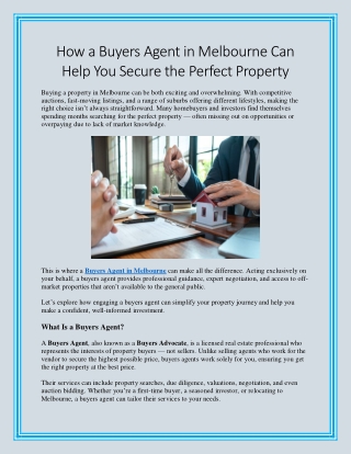 How a Buyers Agent in Melbourne Can Help You Secure the Perfect Property
