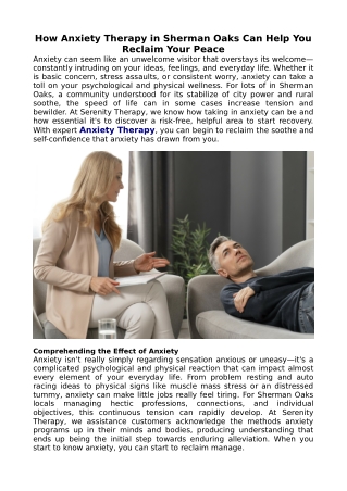 How Anxiety Therapy in Sherman Oaks Can Help You Reclaim Your Peace