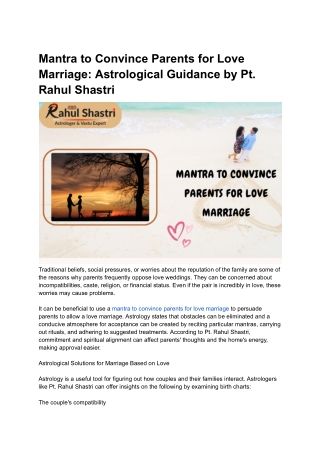 Mantra to Convince Parents for Love Marriage