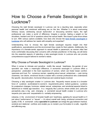 How to Choose a Female Sexologist in Lucknow?
