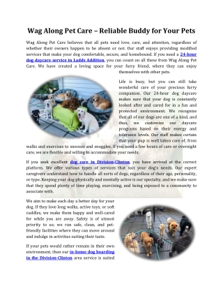 Wag Along Pet Care – Reliable Buddy for Your Pets