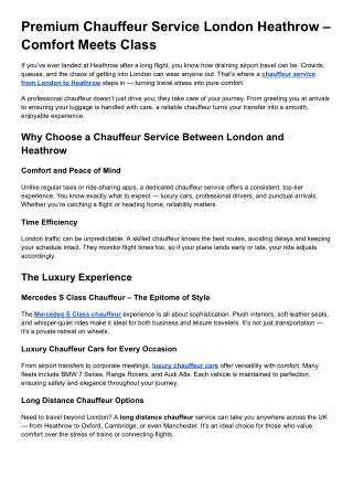 Premium Chauffeur Service London Heathrow Comfort Meets Class