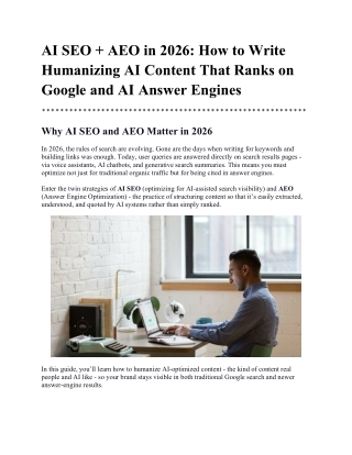 AI SEO   AEO in 2026 - How to Write Humanizing AI Content That Ranks on Google and AI Answer Engines