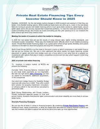 Private Real Estate Financing Tips Every Investor Should Know in 2025