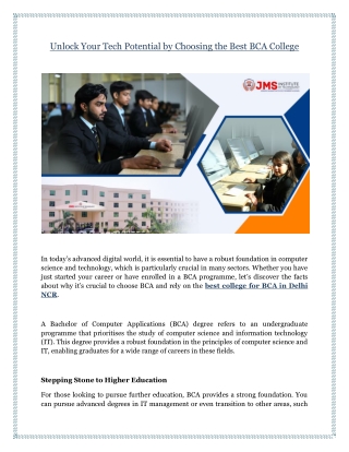 Unlock Your Tech Potential by Choosing the Best BCA College