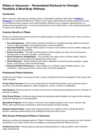 Pilates in Vancouver – Personalized Workouts for Strength, Flexibility