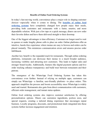 Benefits of Online Food Ordering Systems