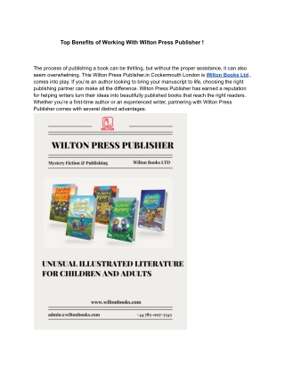 Top Benefits of Working With Wilton Press Publisher !