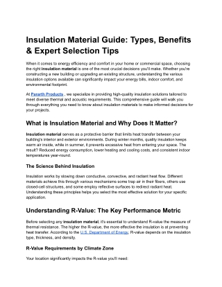 Insulation Material Guide: Types & Benefits | Pararth Products