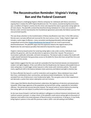 The Reconstruction Reminder Virginia’s Voting Ban and the Federal Covenant