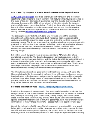 AIPL Lake City Gurgaon – Where Serenity Meets Urban Sophistication