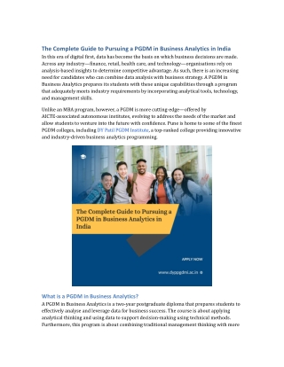 The Complete Guide to Pursuing a PGDM in Business Analytics in India
