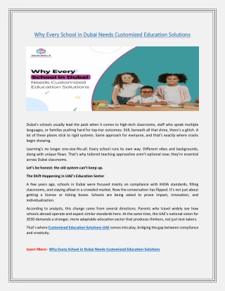 Why Every School in Dubai Needs Customized Education Solutions