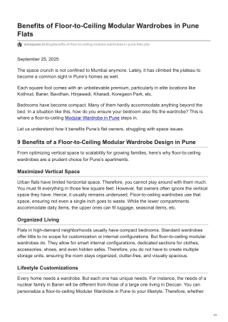 Benefits of Floor-to-Ceiling Modular Wardrobes in Pune Flats